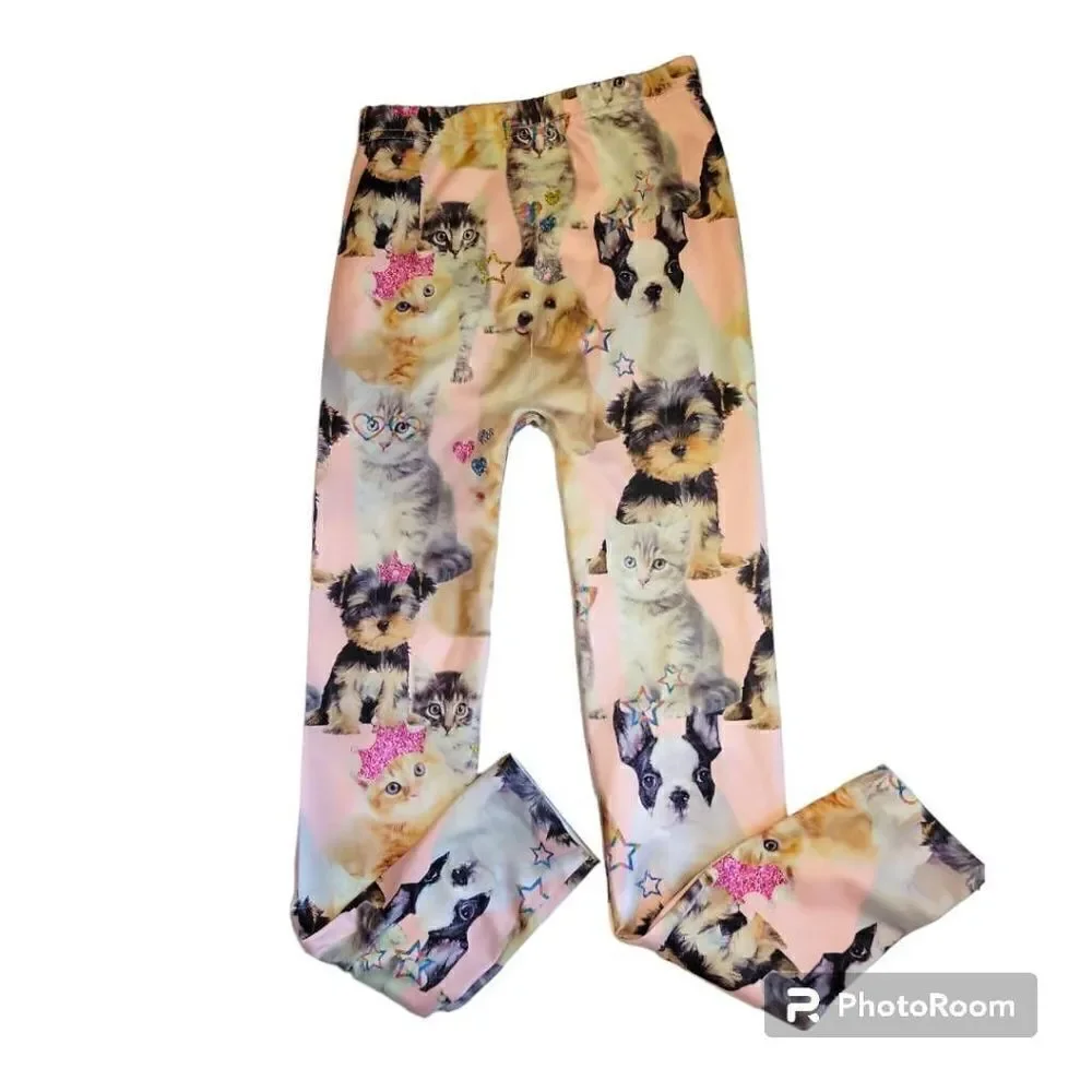 Capelli Kids Puppy and Kitten Pink Leggings. Girls Size M/L